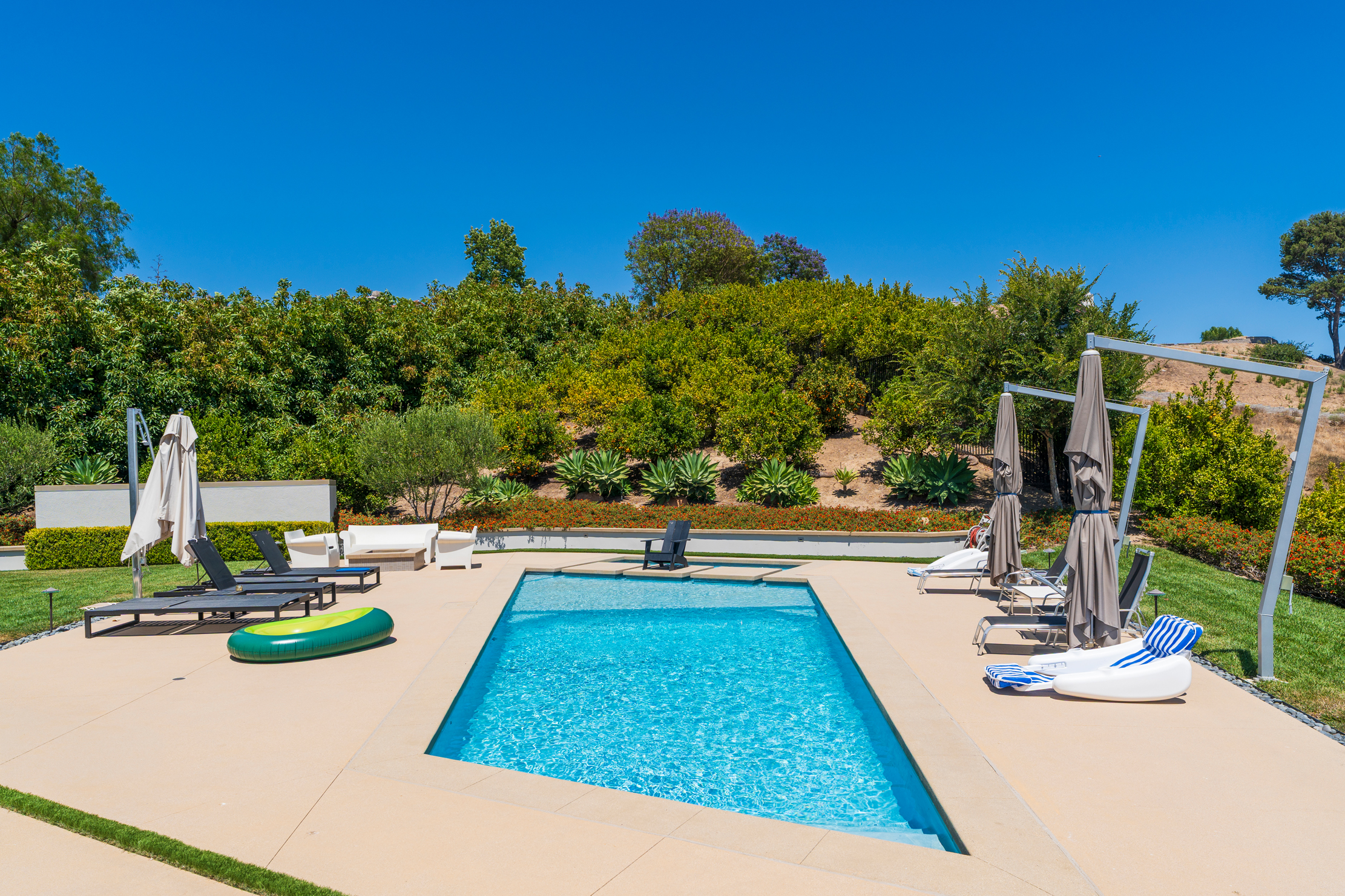 Pool deck and orchard